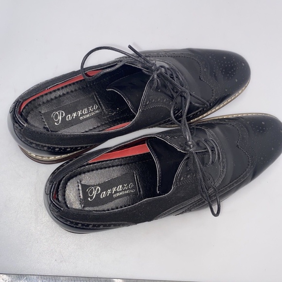 Parrazo Men's Size 11 Dress Shoes Black Wing Tip Block Hill Lace Fashion Oxford - Picture 13 of 16